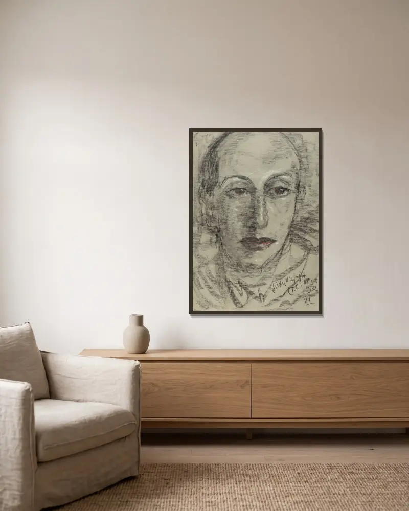 Portret Leona Reynela, 1932 – nr 2 av Stanisław Ignacy Witkiewicz inramad på en vägg