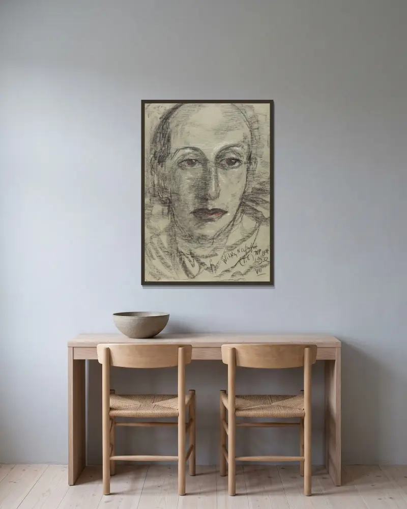 Portret Leona Reynela, 1932 – nr 2 av Stanisław Ignacy Witkiewicz inramad på en vägg