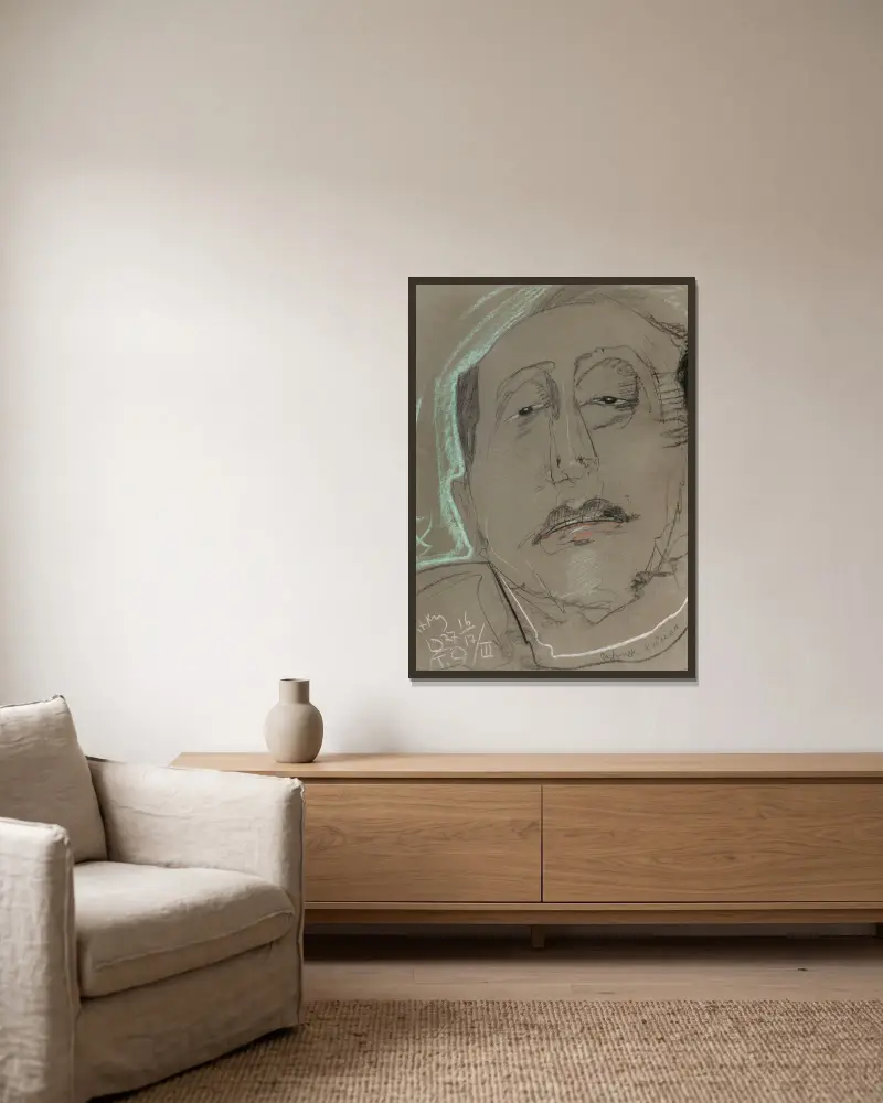 Portret Leona Reynela, 1927 – nr 3 av Stanisław Ignacy Witkiewicz inramad på en vägg