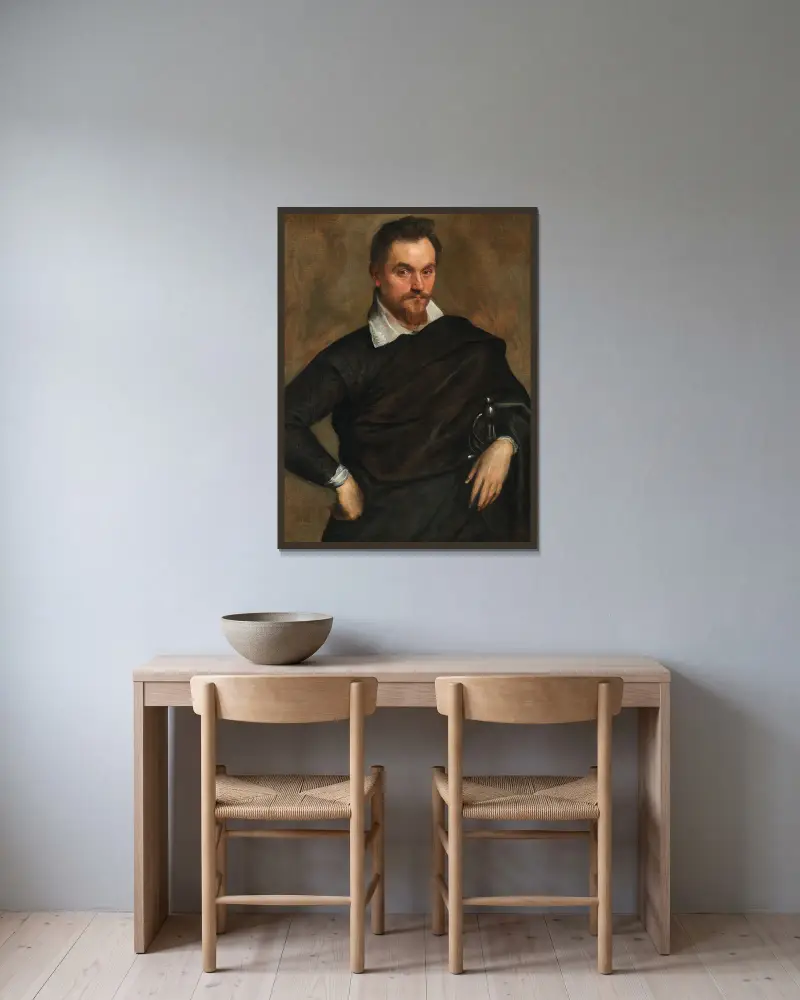 Porträtt av en adelsman av Jacopo Palma il Giovane inramad på en vägg