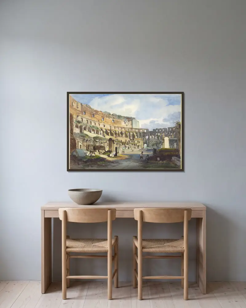 Kolosseums interiör av Ippolito Caffi inramad på en vägg
