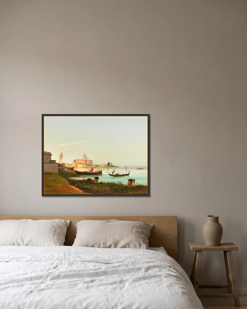 Venedig, vy över San Pietro di Castello av Ippolito Caffi inramad på en vägg