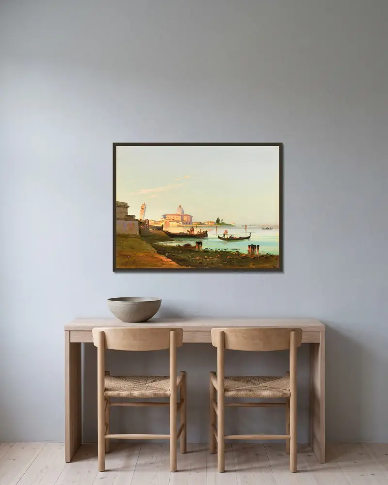 Venedig, vy över San Pietro di Castello av Ippolito Caffi inramad på en vägg