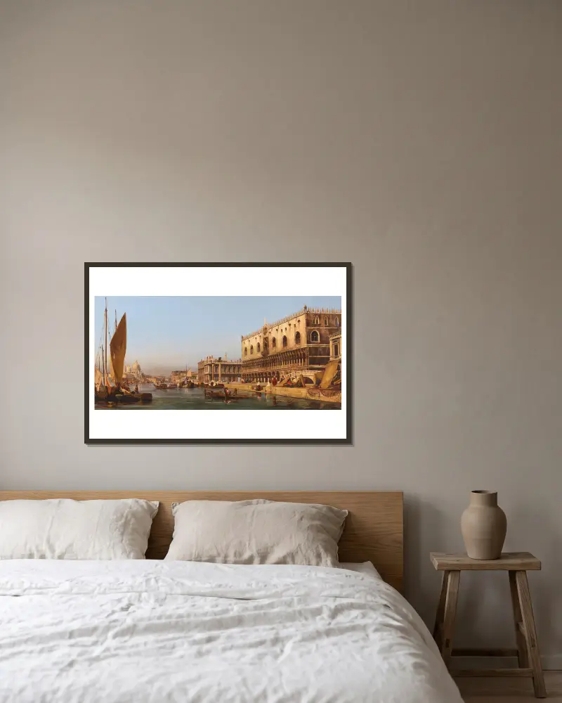 Venedig, Dogepalatset och Molo av Ippolito Caffi inramad på en vägg