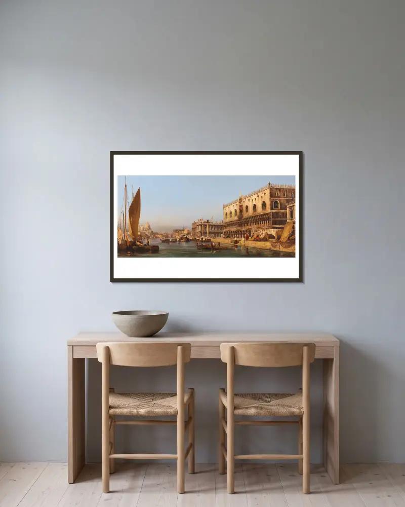 Venedig, Dogepalatset och Molo av Ippolito Caffi inramad på en vägg