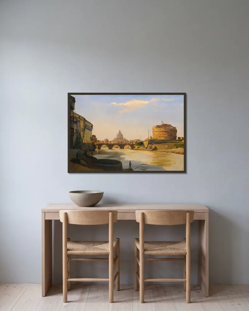 Vy över Castel Sant'Angelo, Rom av Ippolito Caffi inramad på en vägg