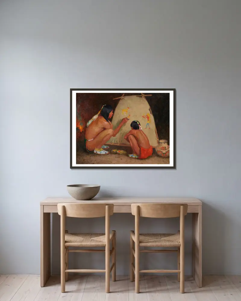 Indian Painter av Eanger Irving Couse inramad på en vägg