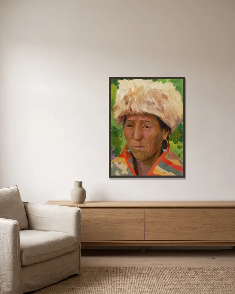 White Hat, Columbia River Indian av Eanger Irving Couse inramad på en vägg