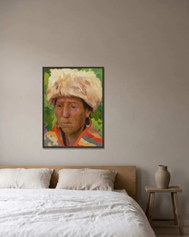 White Hat, Columbia River Indian av Eanger Irving Couse inramad på en vägg