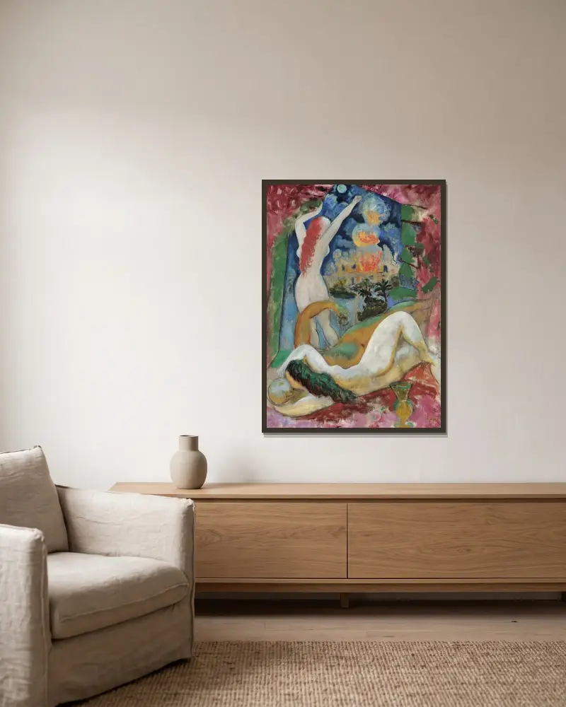 Lot und seine Töchter von Isaac Grünewald gerahmt an einer Wand