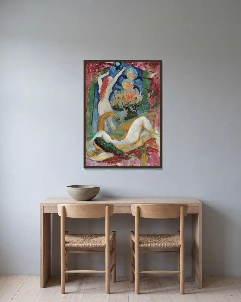 Lot und seine Töchter von Isaac Grünewald gerahmt an einer Wand