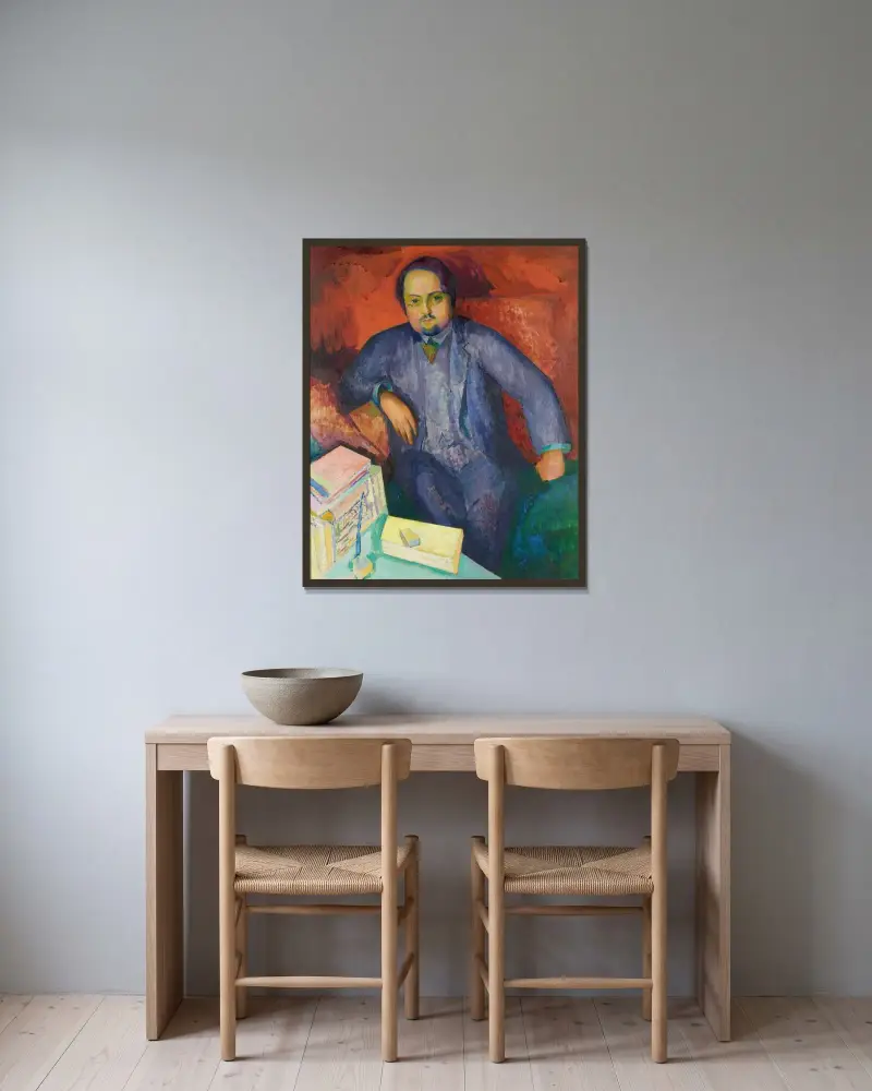 Porträtt av Ludvig Nordström av Isaac Grünewald inramad på en vägg