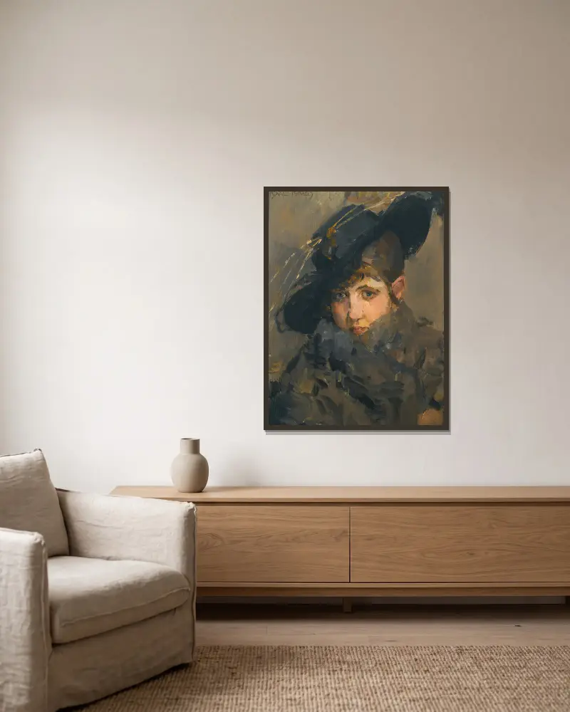 A lady in a hat with a fur collar av Isaac Israëls inramad på en vägg