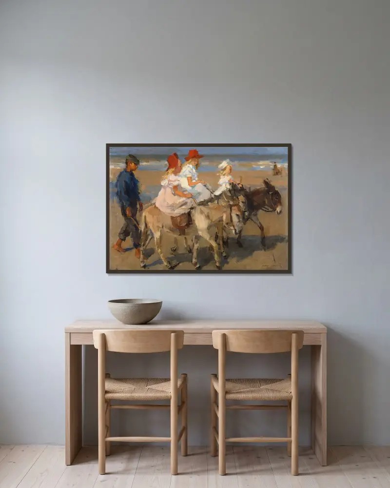 Donkey Rides on the Beach av Isaac Israëls inramad på en vägg