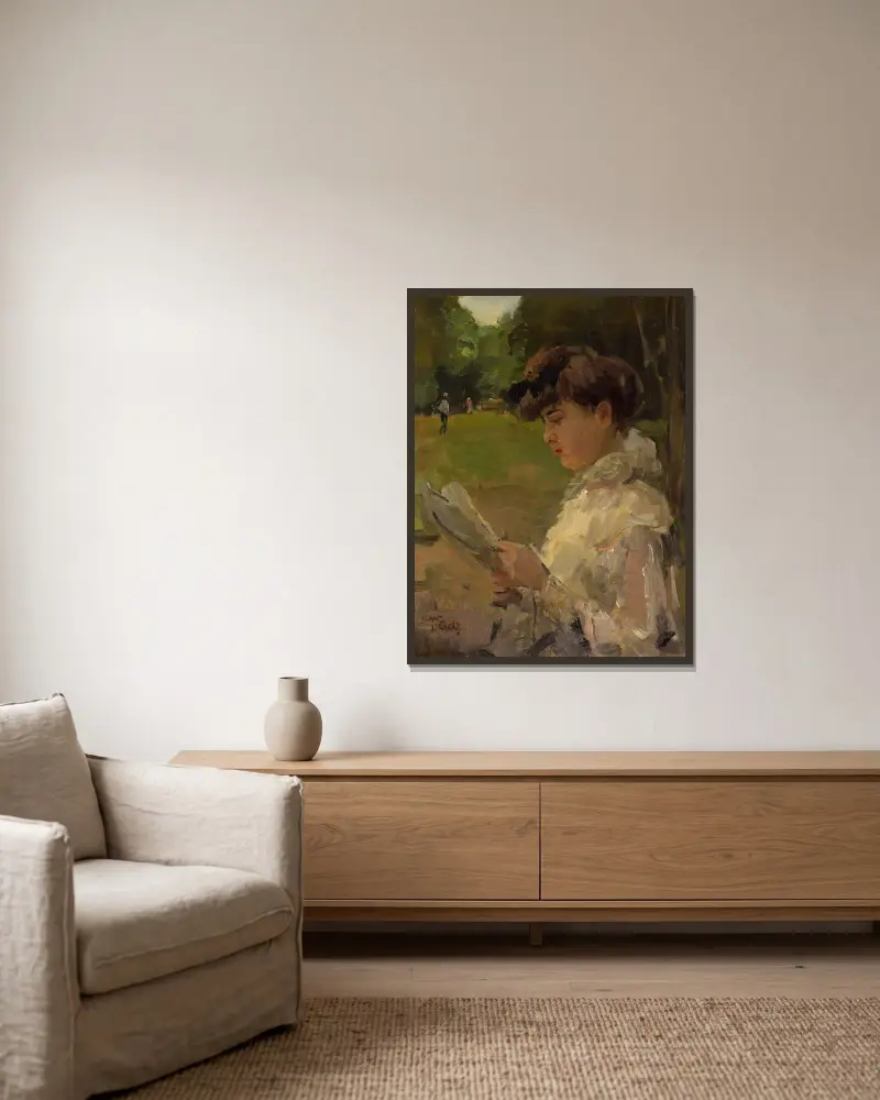 Girl reading av Isaac Israëls inramad på en vägg