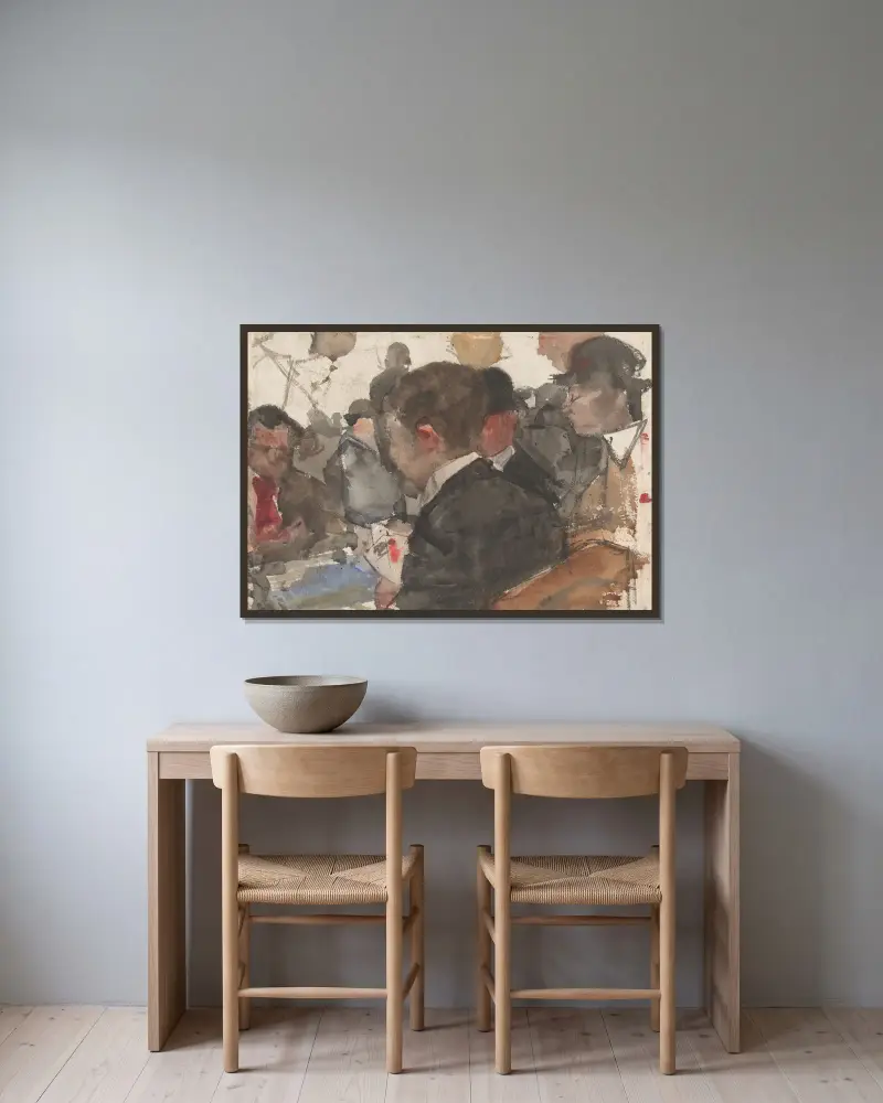 Kortspelande män på ett kafé av Isaac Israëls inramad på en vägg