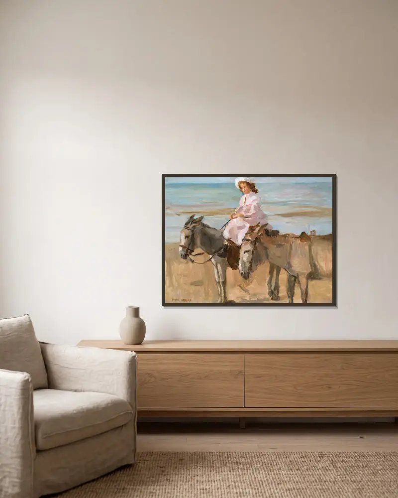 On Scheveningen beach av Isaac Israëls inramad på en vägg