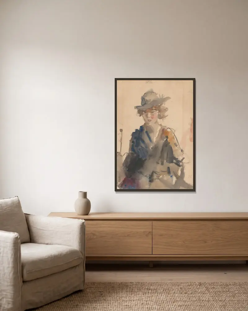 Portret van een vrouw av Isaac Israëls inramad på en vägg