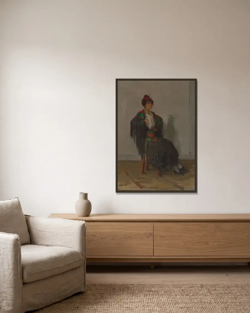 Sitzende Dame in spanischer Tracht von Isaac Israëls gerahmt an einer Wand
