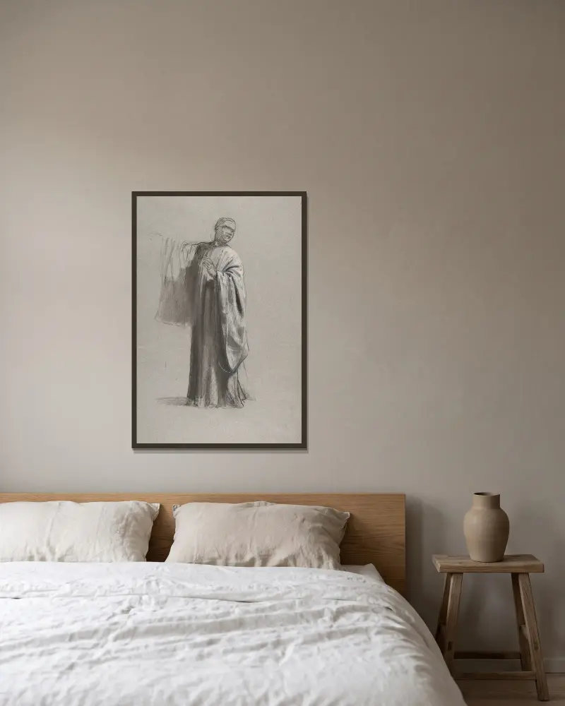 Gewandstudie für einen Geistlichen (unteres Register) von Isidore Pils gerahmt an einer Wand