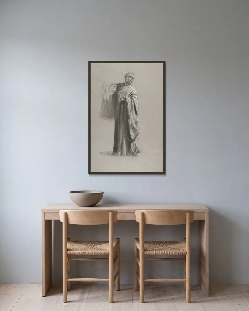 Gewandstudie für einen Geistlichen (unteres Register) von Isidore Pils gerahmt an einer Wand