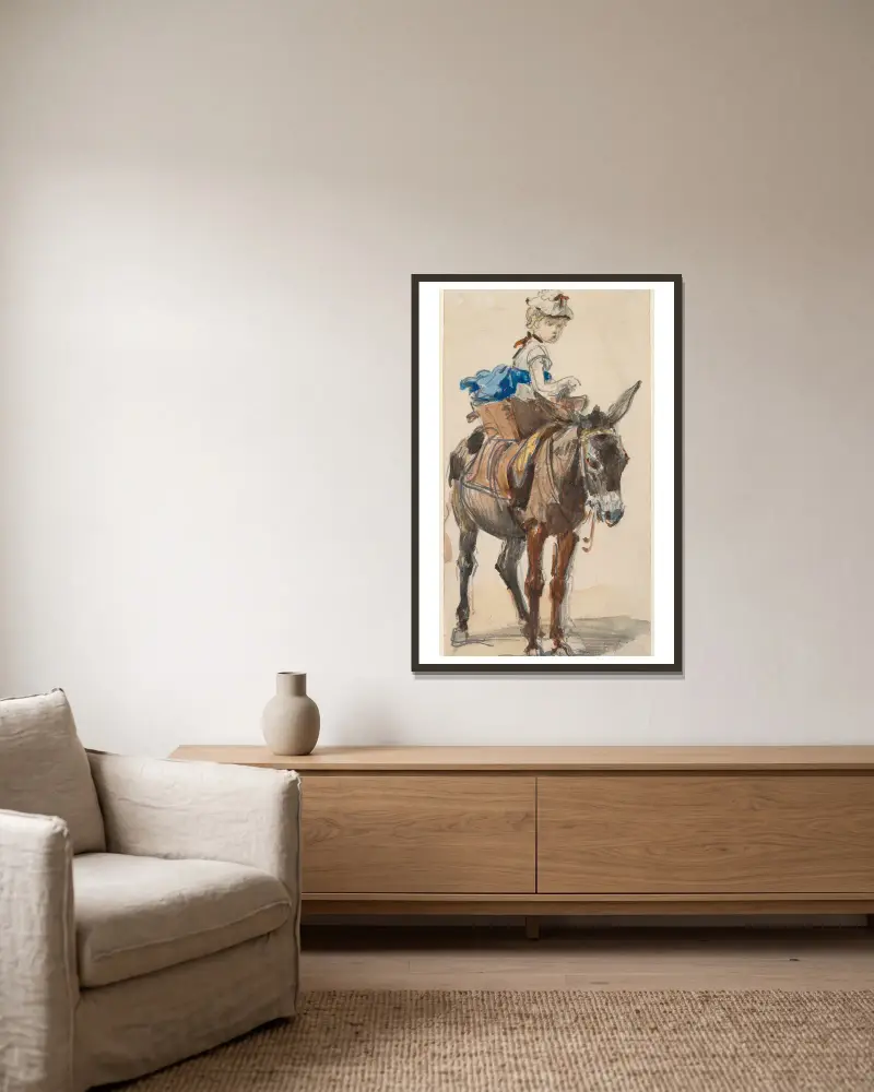 Girl on a Donkey av Isidore Pils inramad på en vägg