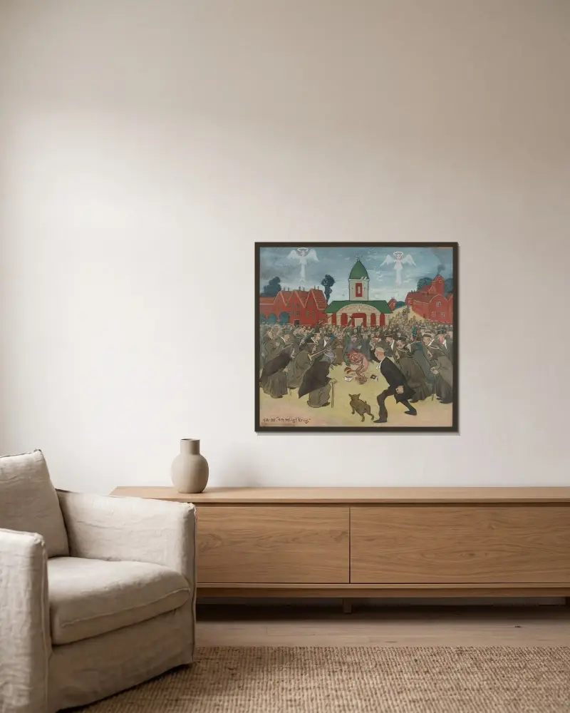 A Holy War von Ivar Arosenius gerahmt an einer Wand