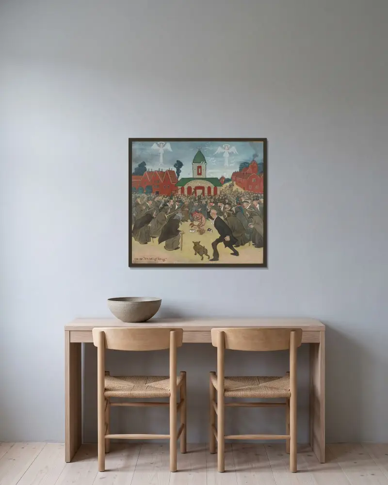 A Holy War von Ivar Arosenius gerahmt an einer Wand