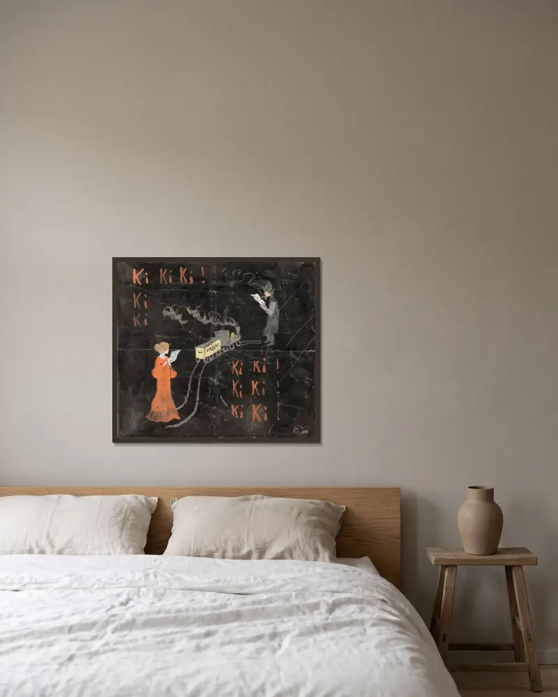 Ki Ki Ki! von Ivar Arosenius gerahmt an einer Wand