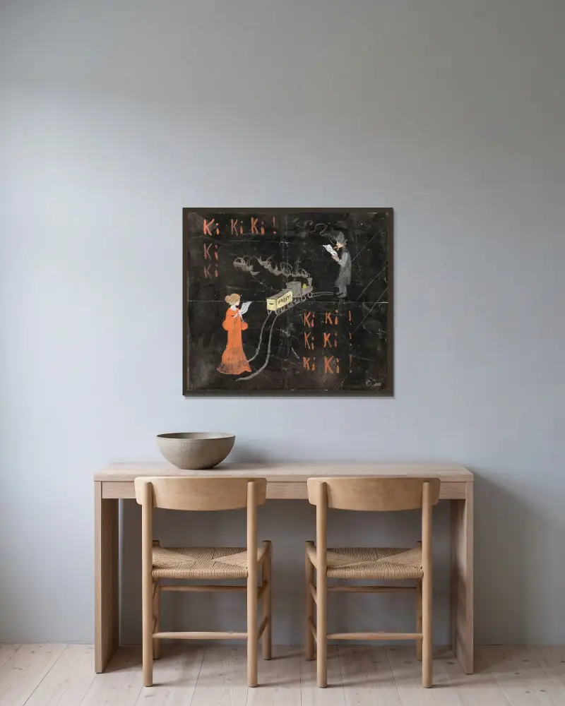Ki Ki Ki! von Ivar Arosenius gerahmt an einer Wand
