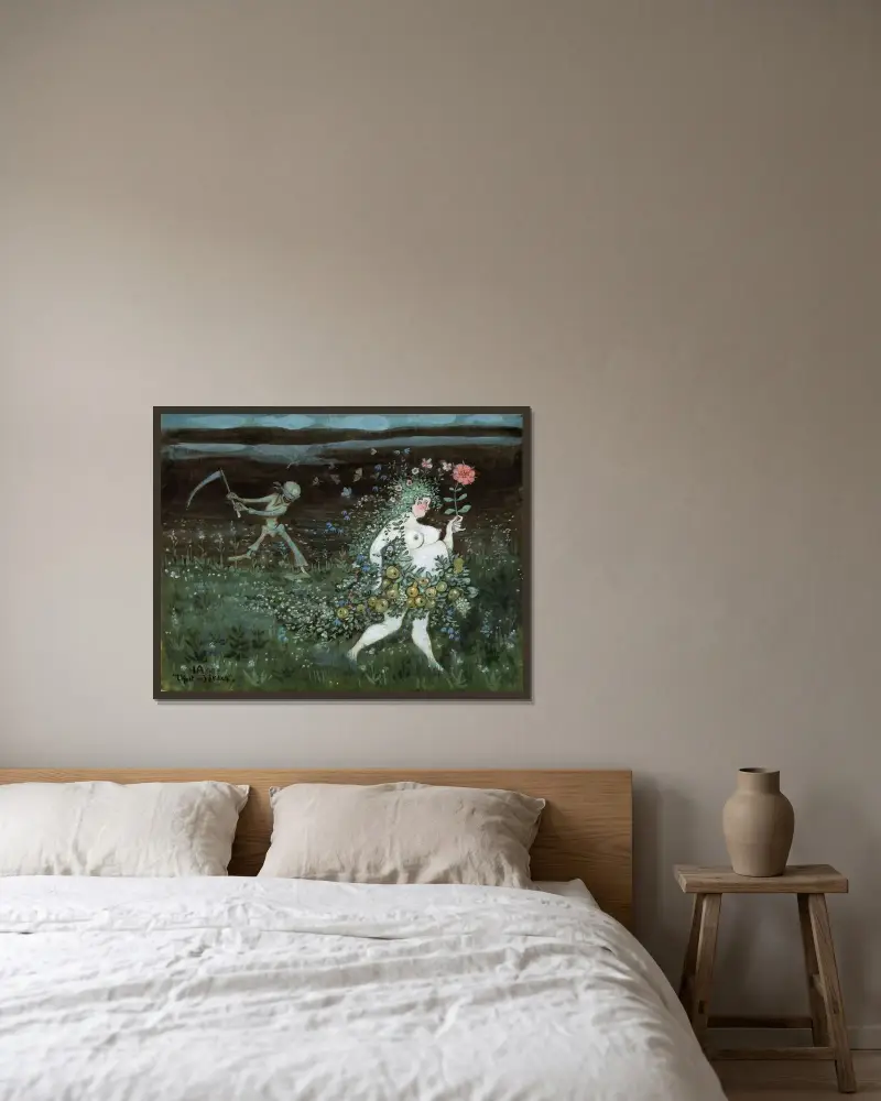 Life and Death von Ivar Arosenius gerahmt an einer Wand