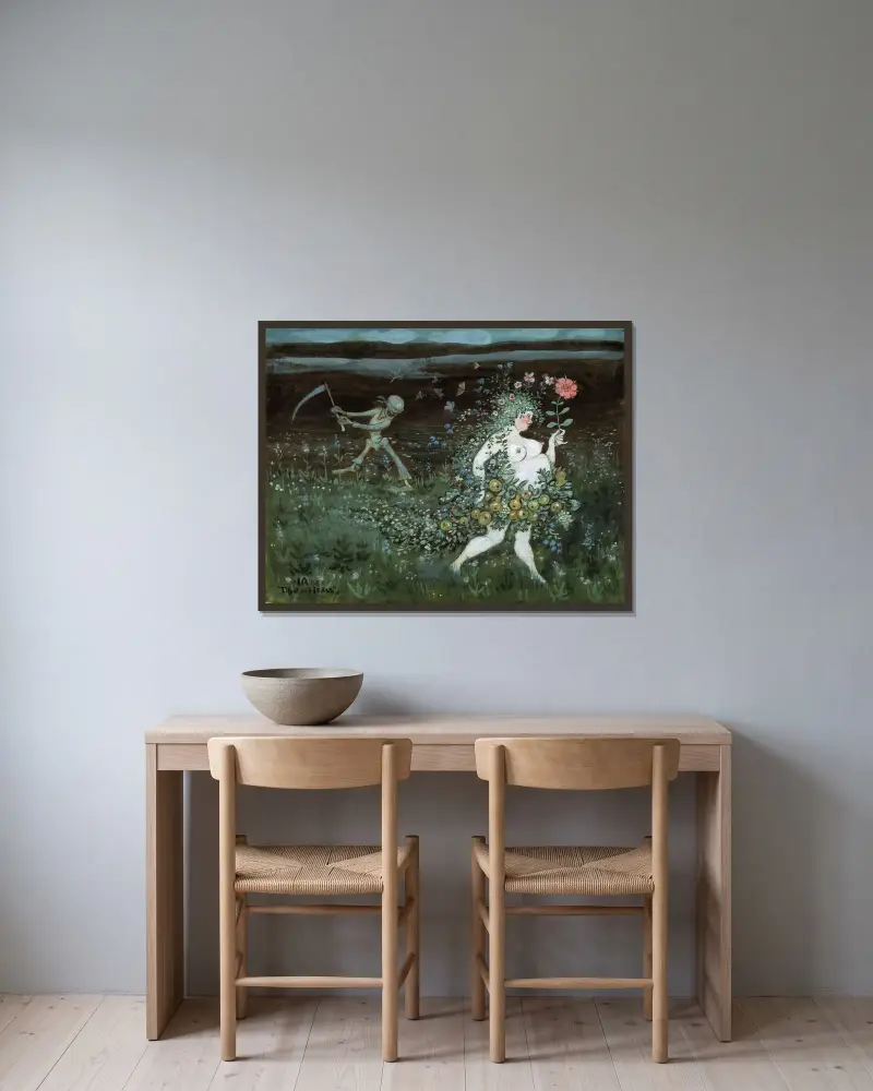 Life and Death von Ivar Arosenius gerahmt an einer Wand