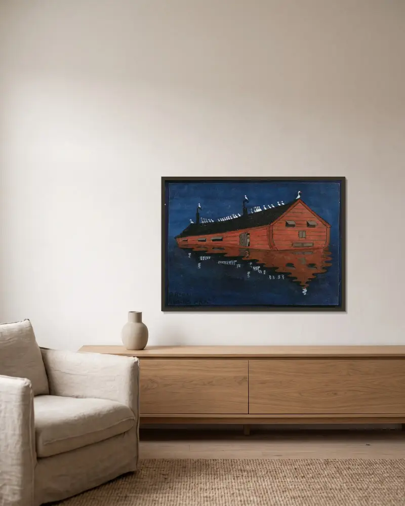 Noahs Arche von Ivar Arosenius gerahmt an einer Wand