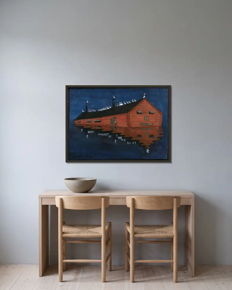 Noahs Arche von Ivar Arosenius gerahmt an einer Wand