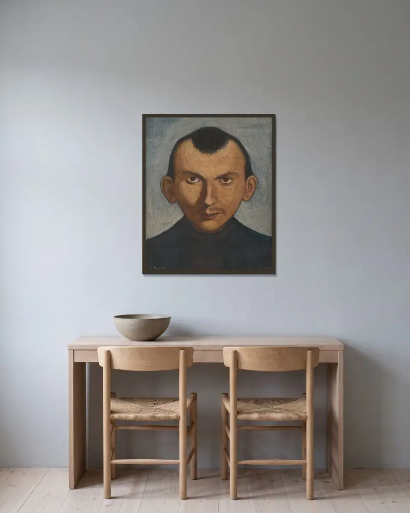 Porträtt av Axel Törneman, Ivar Arosenius v rámu na stěně