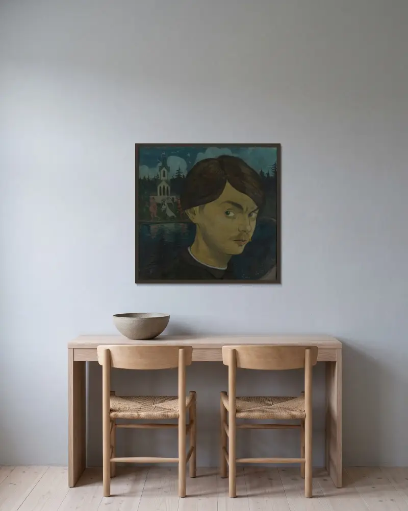 Self-Portrait von Ivar Arosenius gerahmt an einer Wand