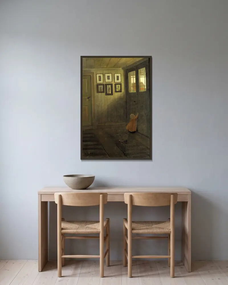 The Girl at the Door. Interior of the Artist’s home, Älvängen, Ivar Arosenius v rámu na stěně