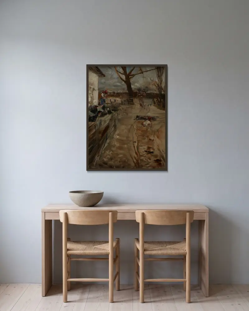 Country Farm av Jacek Malczewski inramad på en vägg