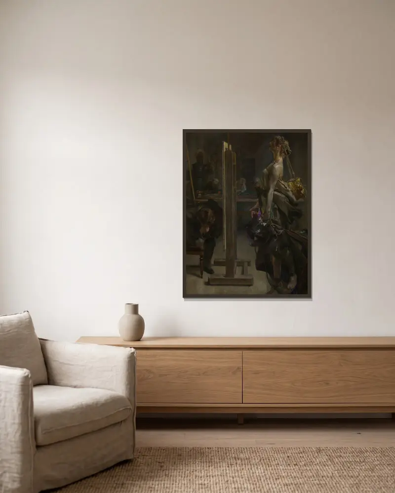 Inspiration of the Painter av Jacek Malczewski inramad på en vägg