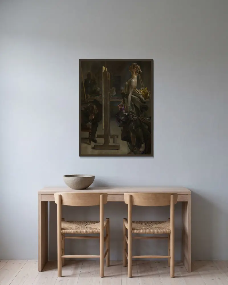 Inspiration of the Painter av Jacek Malczewski inramad på en vägg