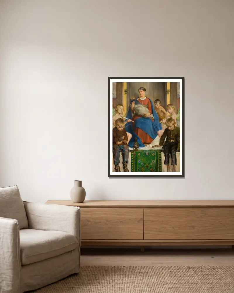 Madonna and Children av Jacek Malczewski inramad på en vägg