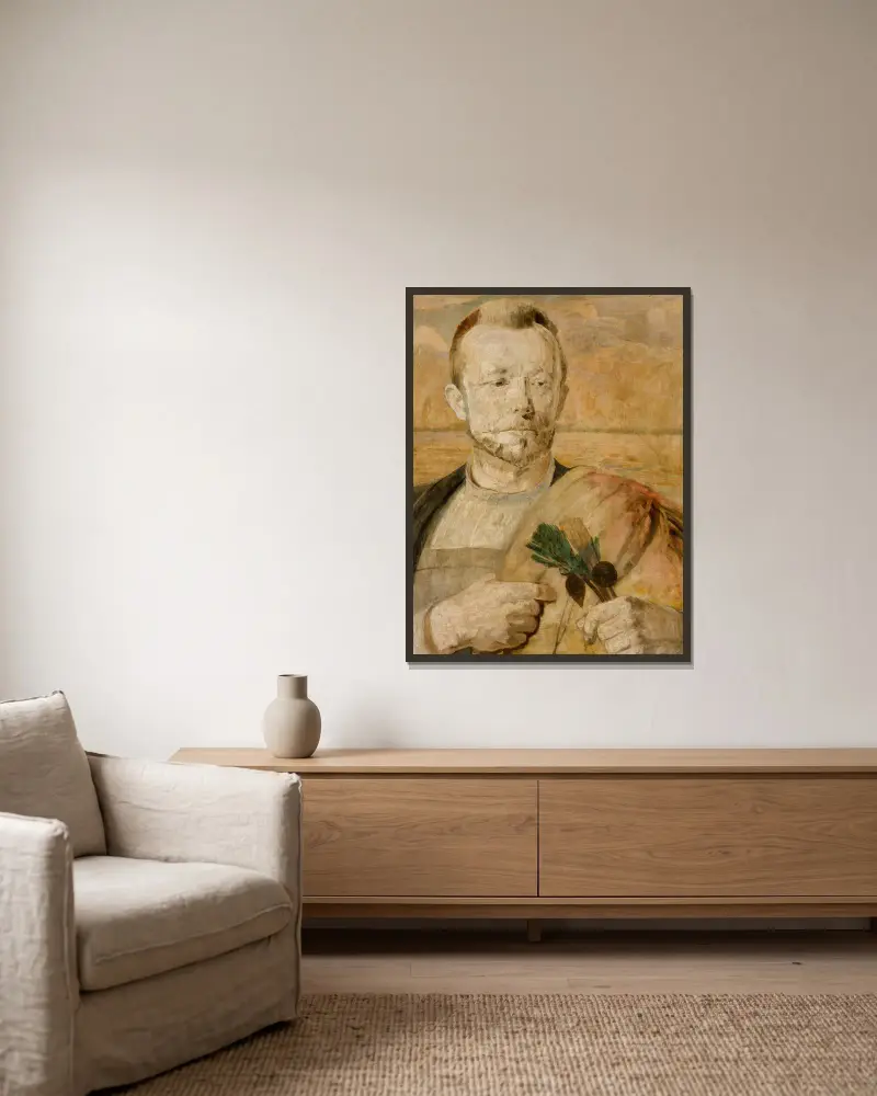 Portrait of Aleksander Mroczkowski av Jacek Malczewski inramad på en vägg
