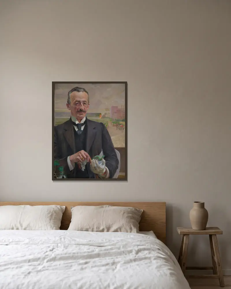 Porträtt av Józef Sare, Krakóws vicepresident av Jacek Malczewski inramad på en vägg