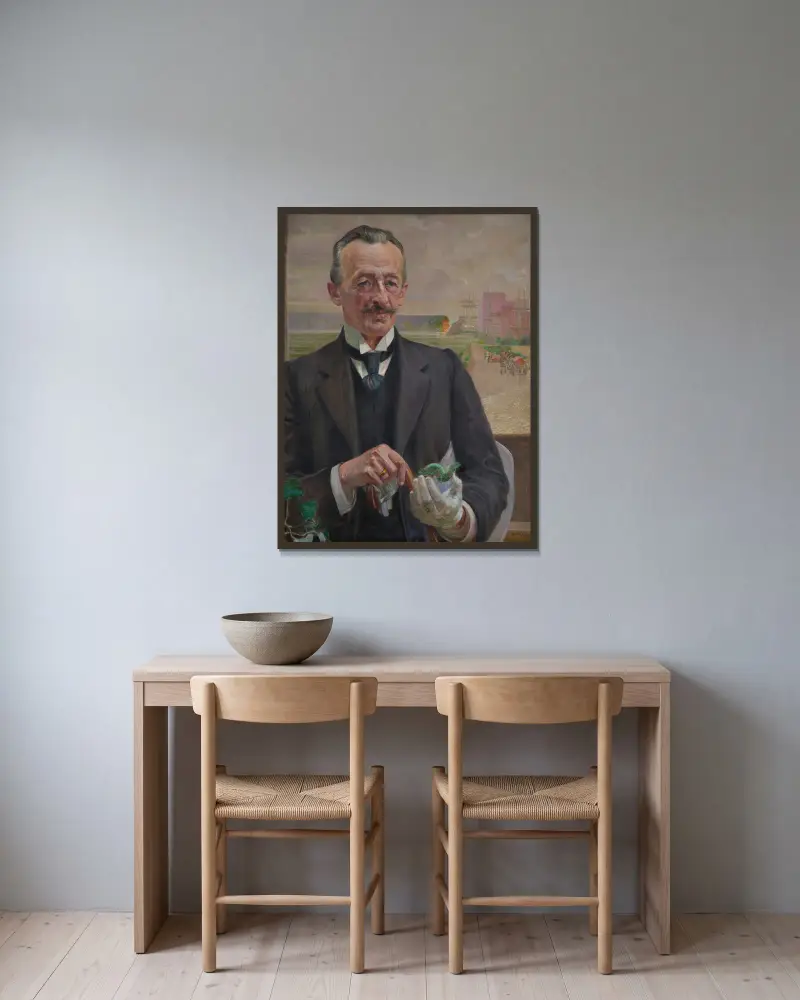 Porträtt av Józef Sare, Krakóws vicepresident av Jacek Malczewski inramad på en vägg