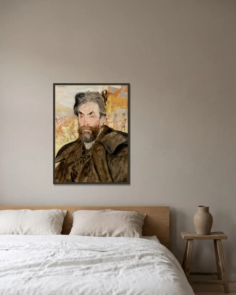Portrait of Stanisław Witkiewicz av Jacek Malczewski inramad på en vägg