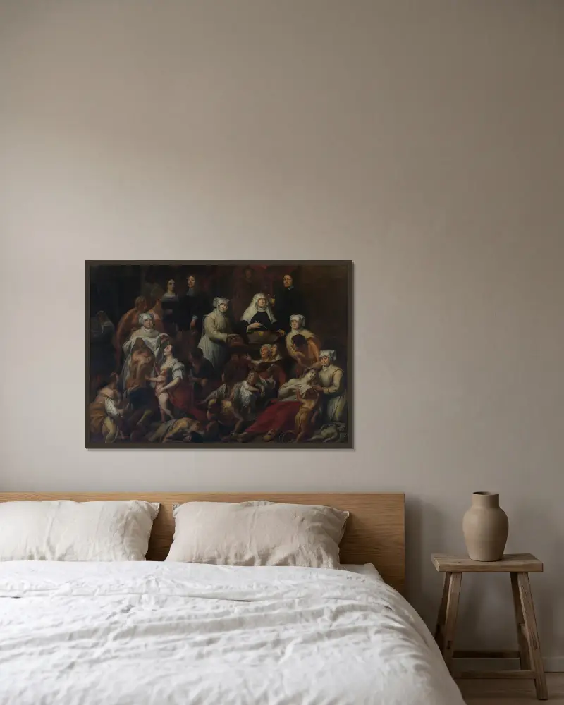 Nunnorna på Antwerpens sjukhus av Jacob Jordaens inramad på en vägg