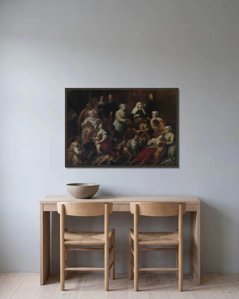 Nunnorna på Antwerpens sjukhus av Jacob Jordaens inramad på en vägg