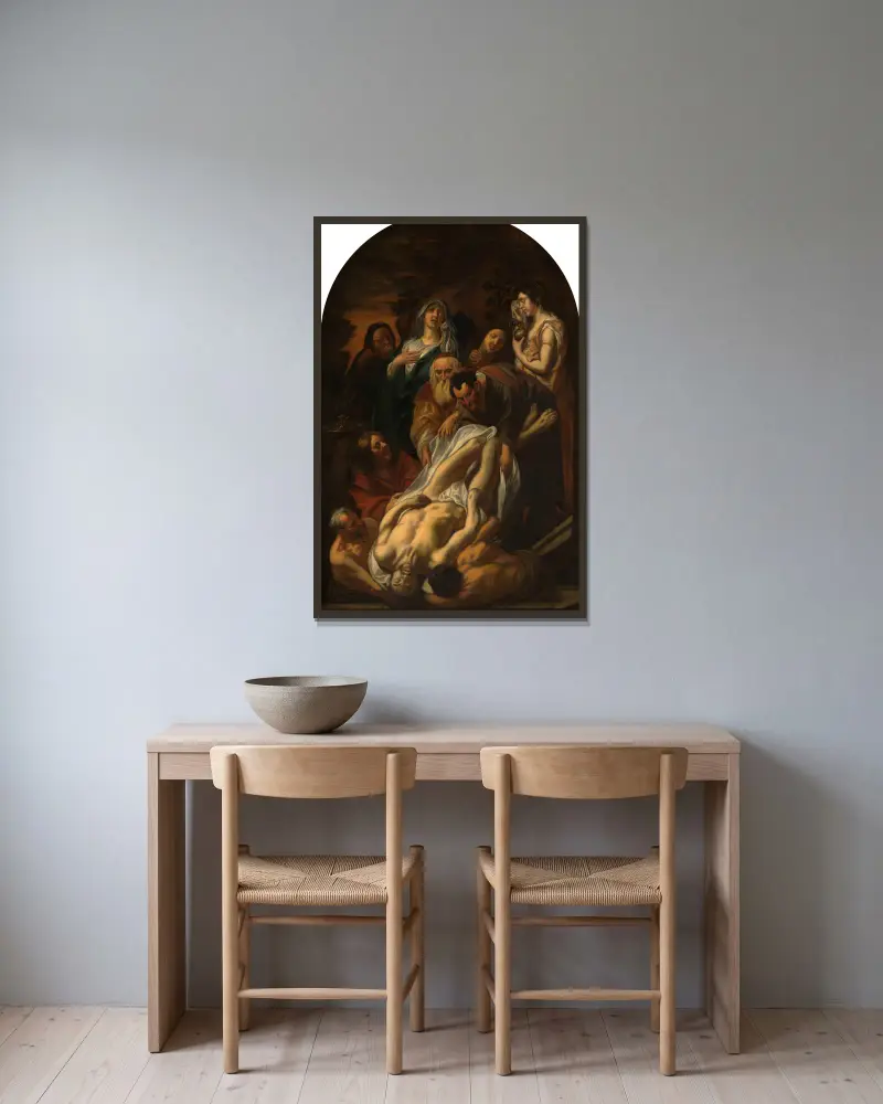 Die Grablegung Christi von Jacob Jordaens gerahmt an einer Wand