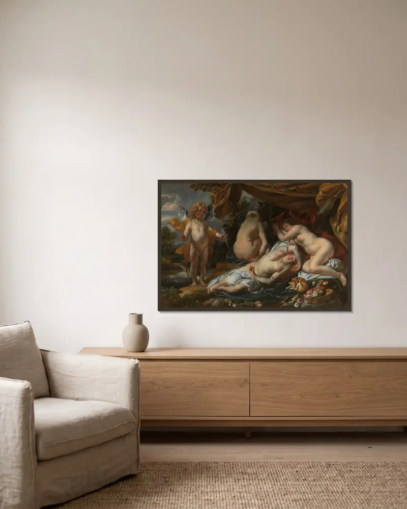 Cupid and Psyche av Jacob Jordaens inramad på en vägg
