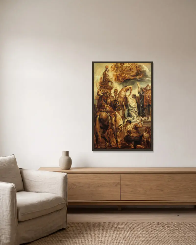 Das Martyrium der heiligen Apollonia von Jacob Jordaens gerahmt an einer Wand
